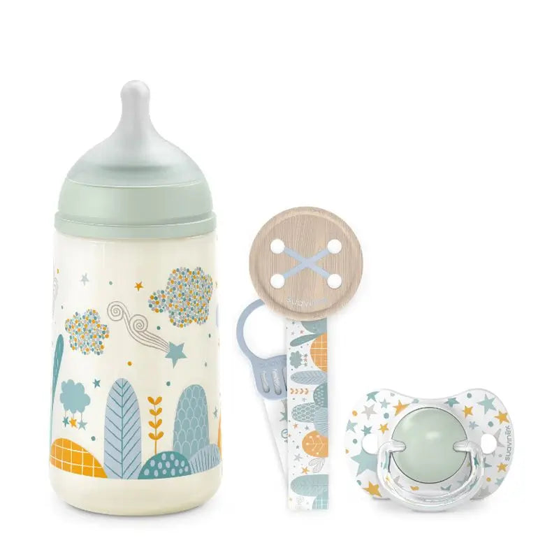 Suavinex Newborn Baby Gift Pack: Anti-colic Bottle 270 Ml + Soother 0/6 Months + Pacifier, Green