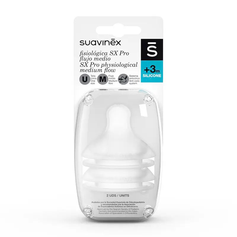 Suavinex Tetina Fisiologica Flujo M Silicona, 2 unidades