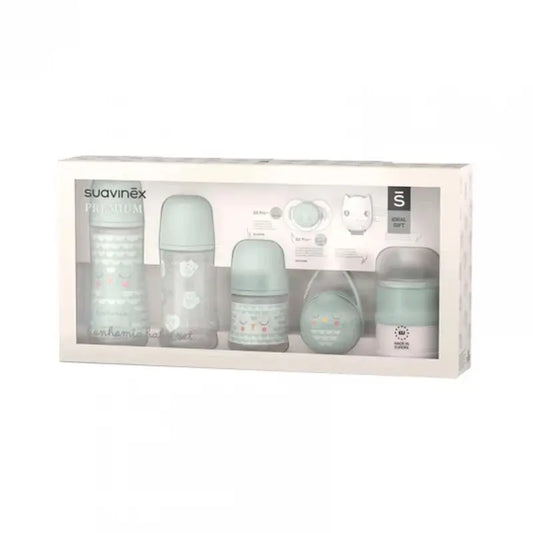 Suavinex Set Bottle 150 Ml + 270 Ml + 360 Ml + Soother 0-6 Months + Dispenser + Soother Holder + Clip Clip. Bonhomia, Green