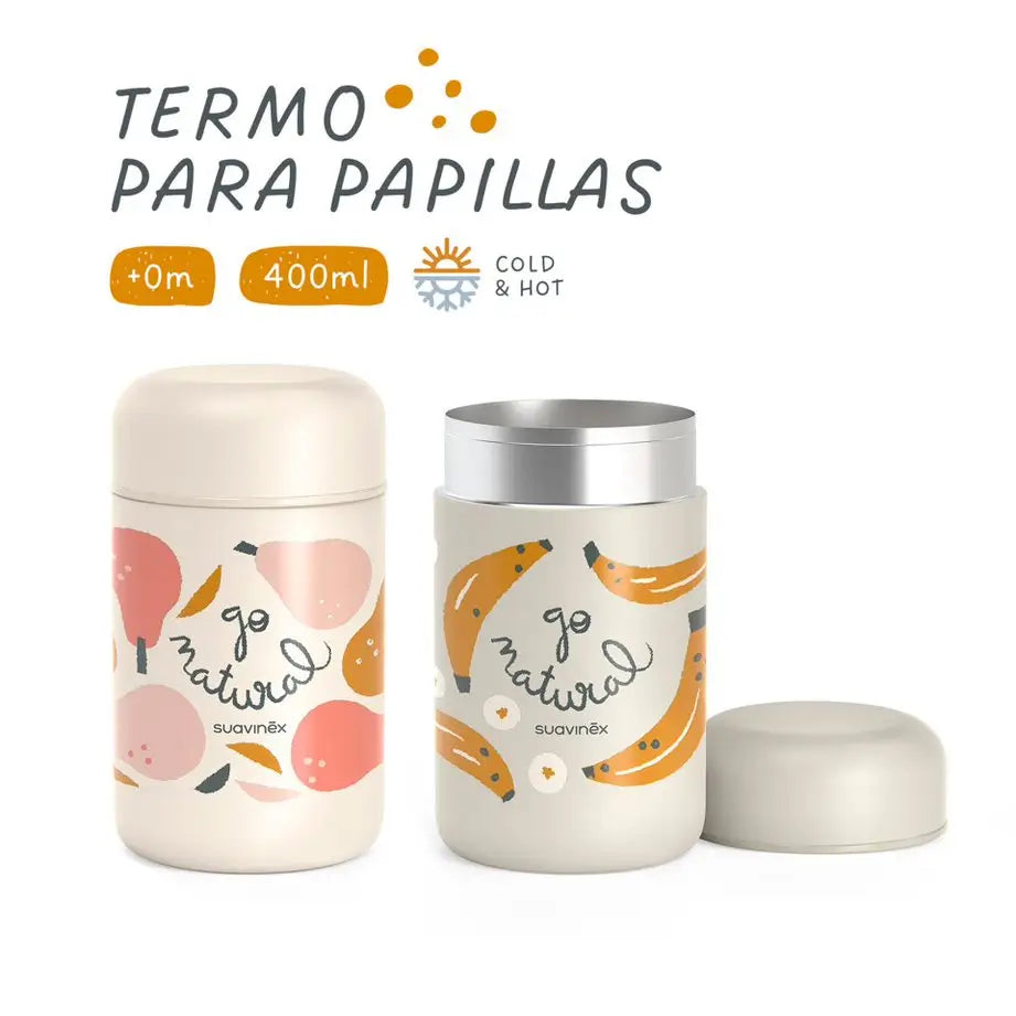 Suavinex Termo Papillero Para Bebé. Termo De Acero Inoxidable. Para Comidas Calientes Y Frías. 400 Ml. Beige