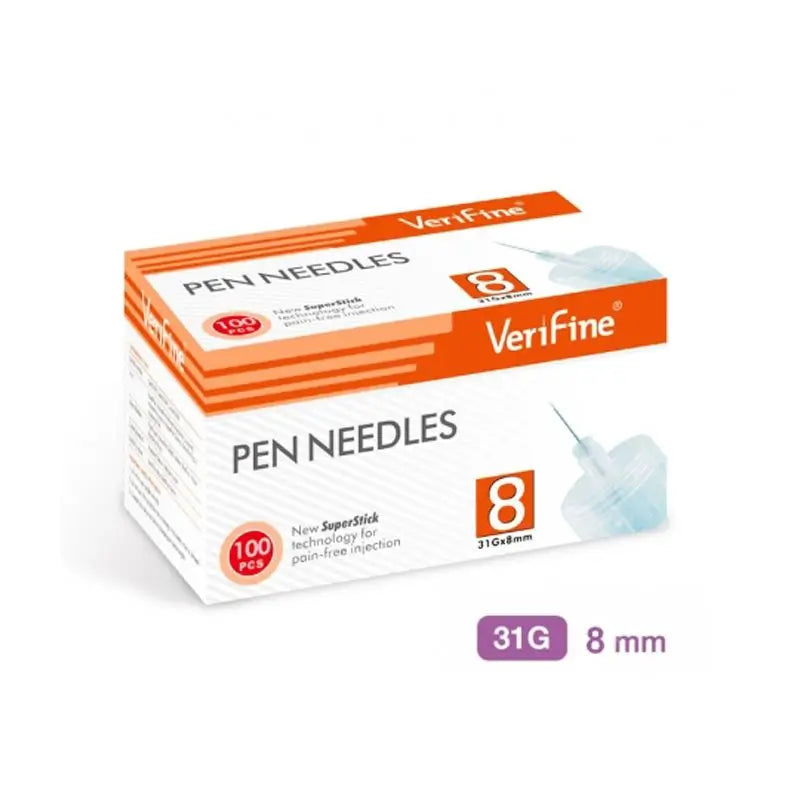 Surgicalmed Verifine Insulin Pen Needles 31G X 8 Mm - Box of 100 pcs., 100 pcs.