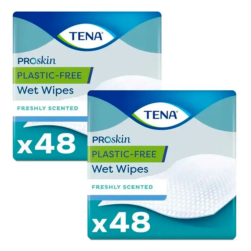 Tena Pack Proskin Plastic Free Wet Wipes, 2 X 48 Units