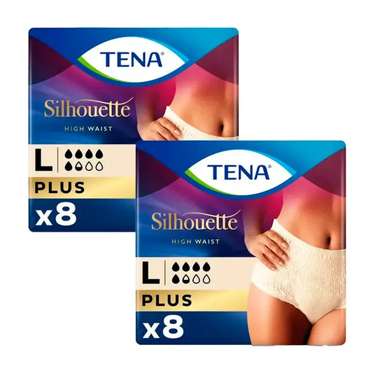 Tena Pack Silhouette Cream Plus High Waist Size L, 2 X 8 Units