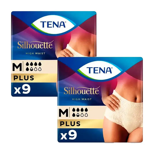 Tena Pack Silhouette Cream Plus High Waist Size M, 2 X 9 Units