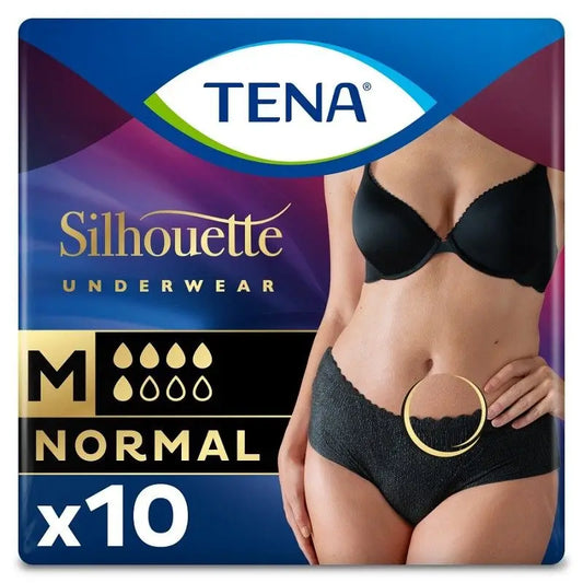 TENA Silhouette Normal Negra Cintura Baja Talla M 10 unidades