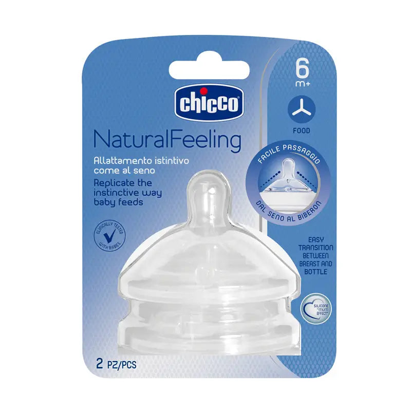 Chicco Pack 2 Tetinas Silicona Feeling Flujo Papilla, +6 Meses