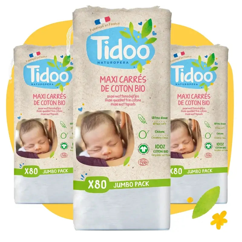 Tidoo Maxi Baby Gauze Pads Organic Cotton Square , 80 units