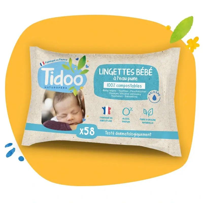 Tidoo Unscented Water Wipes , 58 pcs.