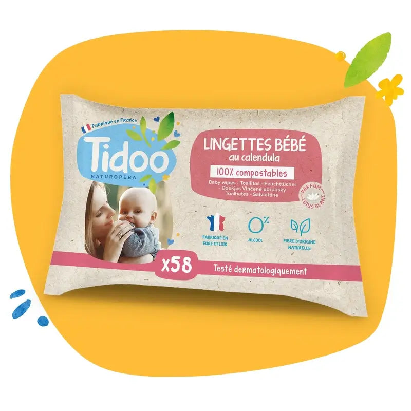 Tidoo Calendula Wipes With Organic Perfumed Wipes , 58 units