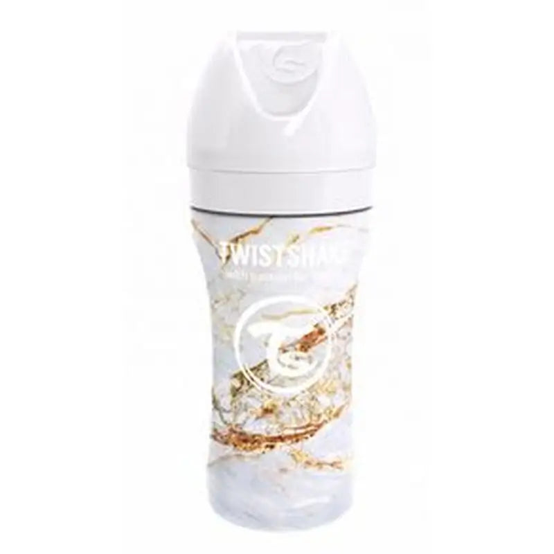 Twistshake Biberón Anticólicos Acero Marble Blanco , 330 ml