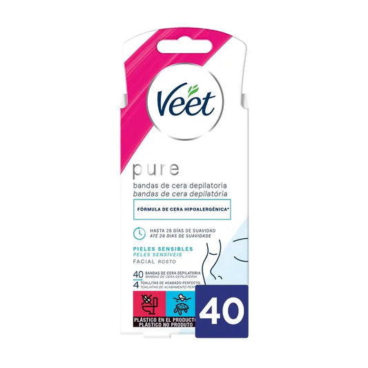 Veet Sensitive Skin Cold Facial Wax, 40 Strips