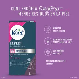 Veet Expert Depilatory Cold Wax Strips, With Shea Butter, 16 Strips