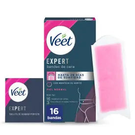 Veet Expert Shea Butter Cold Depilatory Wax Strips for Bikini Waxing with Shea Butter, 16 Strips