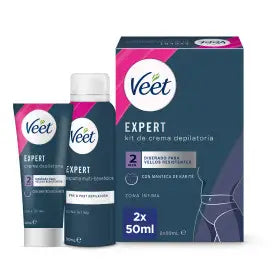 Veet Expert Hair Removal Kit Intimate Areas, Depilatory Cream 50 Ml Woman and Foam 50 Ml