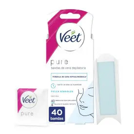 Veet Pure Pure Depilatory Cold Wax Strips for Facial Depilation, 40 Strips