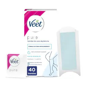 Veet Pure Pure Cold Wax Depilatory Wax Strips for Legs and Body, 40 Strips