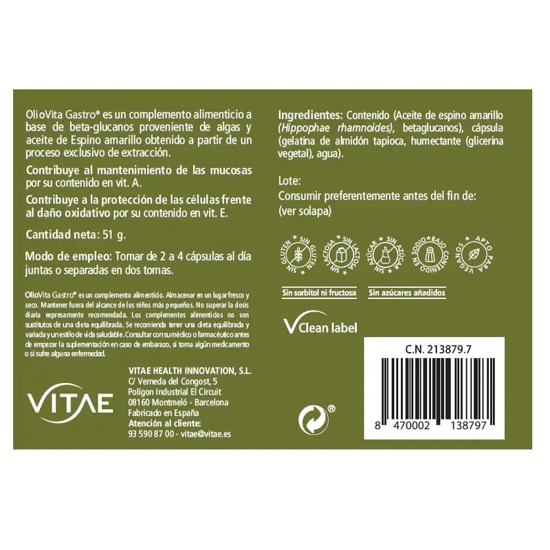 Vitae Oliovita Gastro, 60 capsules