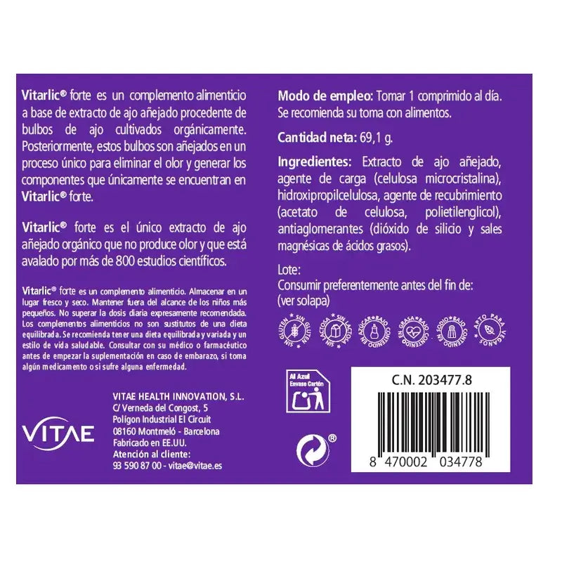 Vitae Vitarlic Forte 1000mg, 60 Tablets